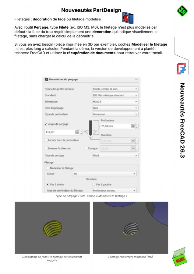 Page du MEMO : filetages