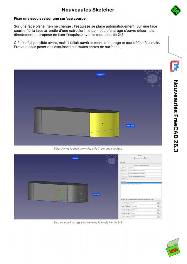 Page du MEMO : esquisse sur surface courbe