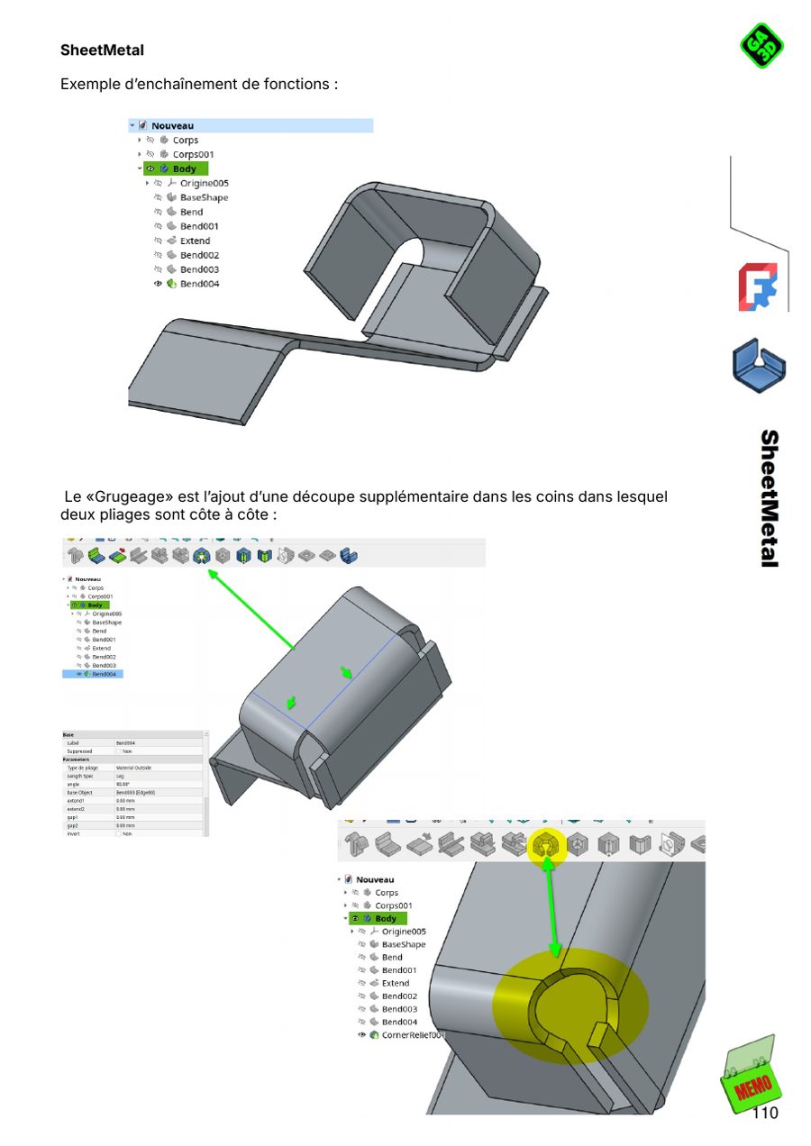 Un enchaînement de fonctions SheetMetal